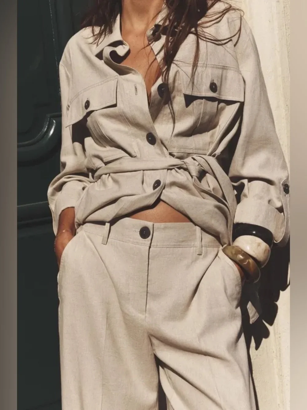 ZARA linen blend straight-leg trousers